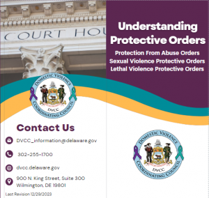 Photo of the front and back cover of the Understanding Protective Orders brochure. 