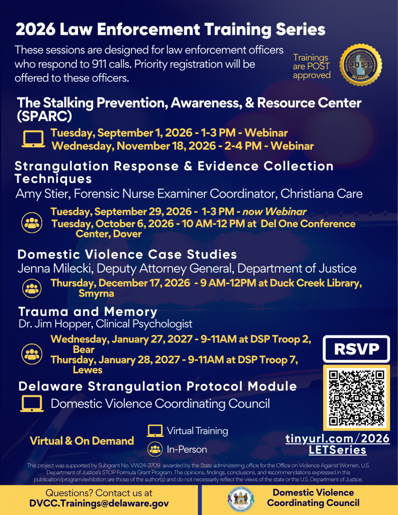List of upcoming DVCC trainings for Law Enforcement